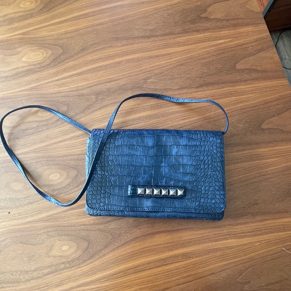 Cosmopolitan Studded Crocodile Cross-body/Clutch Purse-Navy Blue